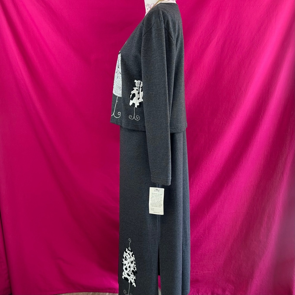 2 Piece Set Graphic Maxi Long Dress Cardigan Gray Fashion Artsy Novelty S Cite - Picture 13 of 17